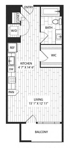 Floor plan for studio, 1 bath, 507 sqft